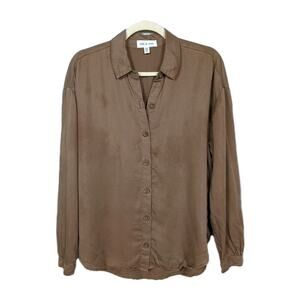 CLOTH & STONE Brown Luxe Relaxed Shirt Long Sleeve Lyocell Women's Medium